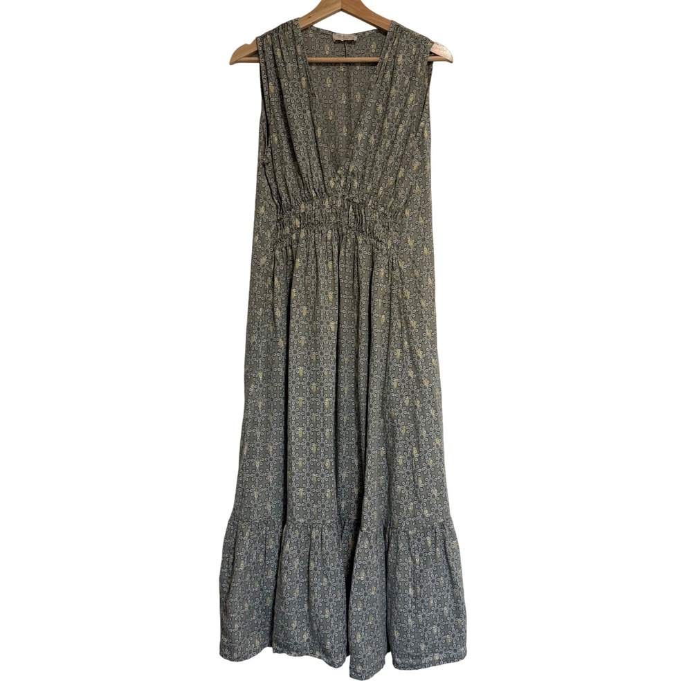 Bellambra Floral 100% Linen Maxi Dress Size Medium Sage Green Boho Made in Italy